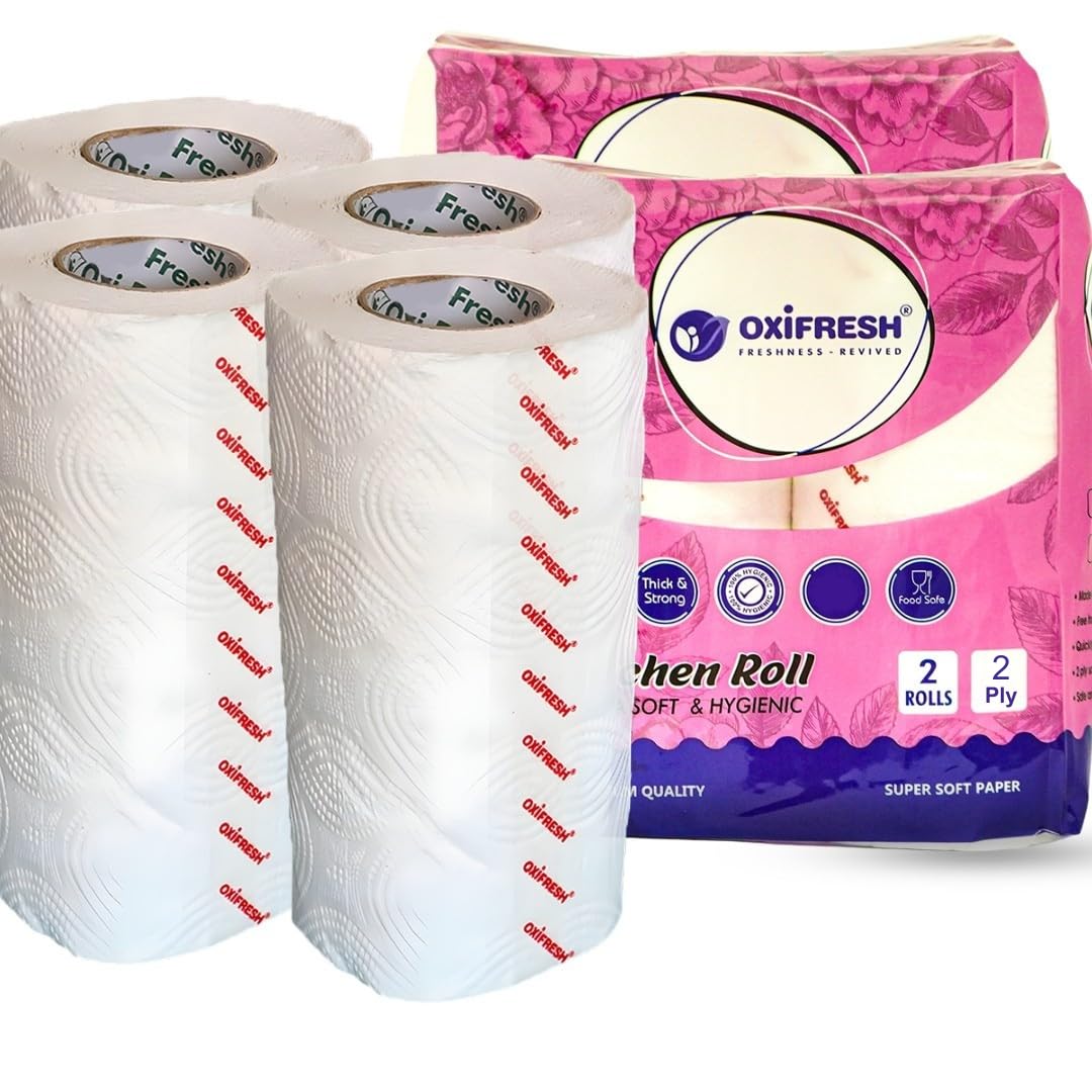 Oxifresh Kitchen Tissue Roll 2 ply | Kitchen towel | Durable, Sturdy, Absorbent, Hygienic, Disposable | 100 pulls/roll | 400 pulls | Economy Pack (2 PLy-pack of 2)-image-28