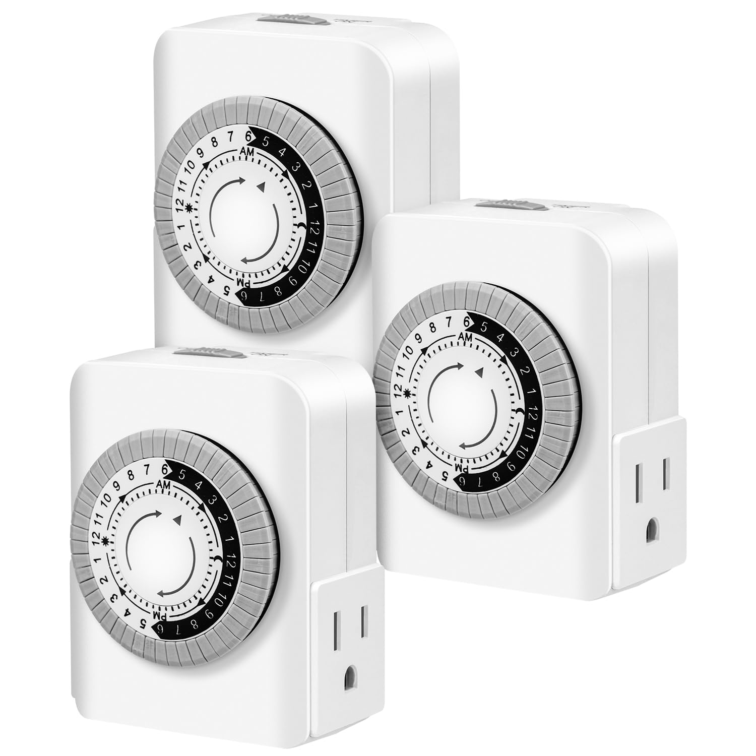 Temporizador de tomacorriente, temporizadores para enchufes eléctricos interiores con toma dual de 3 puntas, ciclo diario de encendido y apagado de 24 horas y 30 minutos, temporizadores
