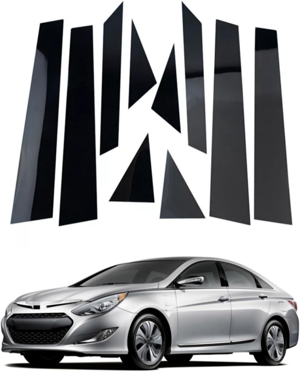 10pcs Glossy Black Window Trim Pillar Posts Door Cover for Hyundai Sonata 2011 2012 2013 2014