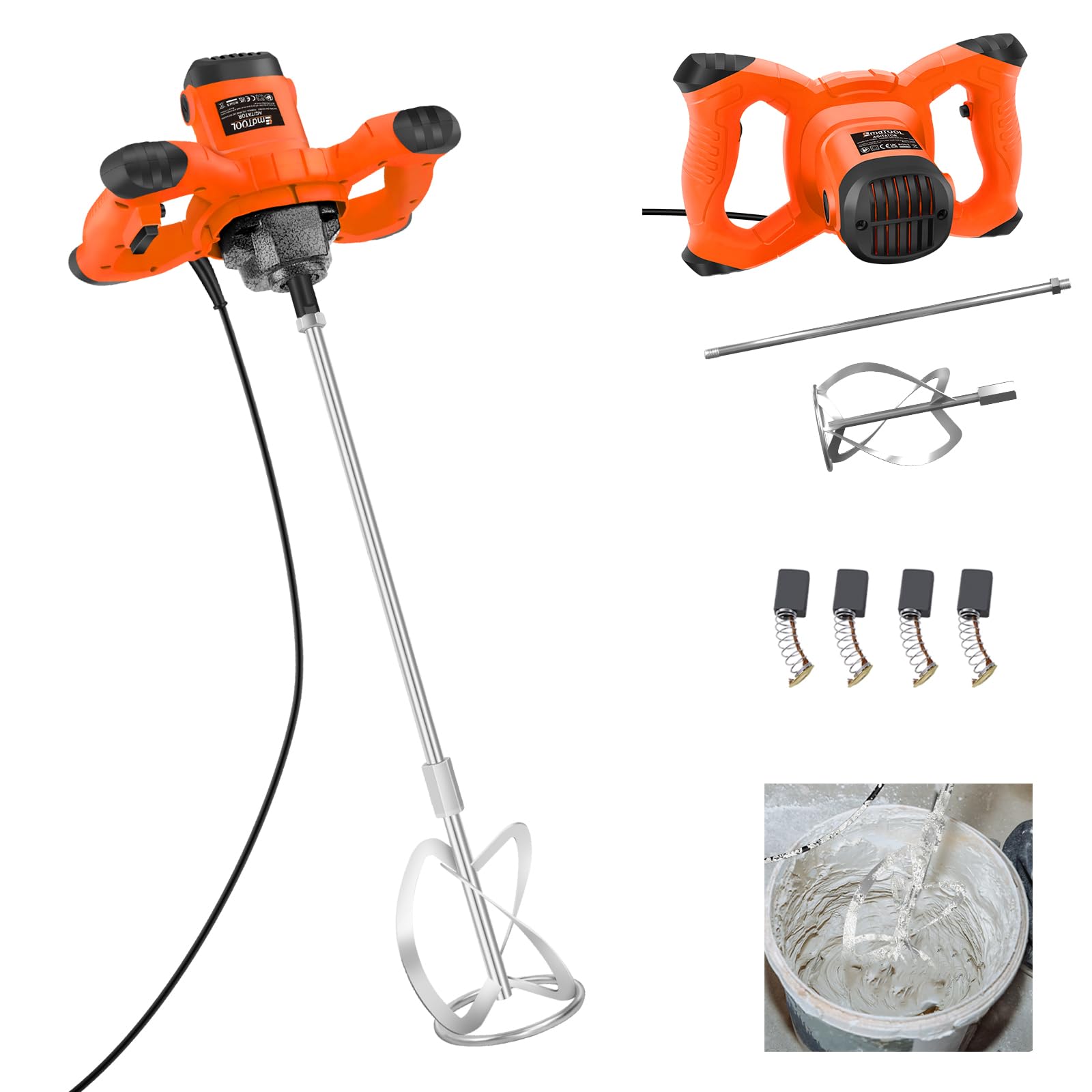 AutoBaBa 2800W Concrete Mixer Machine, Mortar Mixer Stirrer for Mixing Concrete, Plaster, Mortar Concrete Mixer with Ergonomic Handle, 6 Speed Control and M14 Threaded Rod, Stirring Paddle Ø 120mm