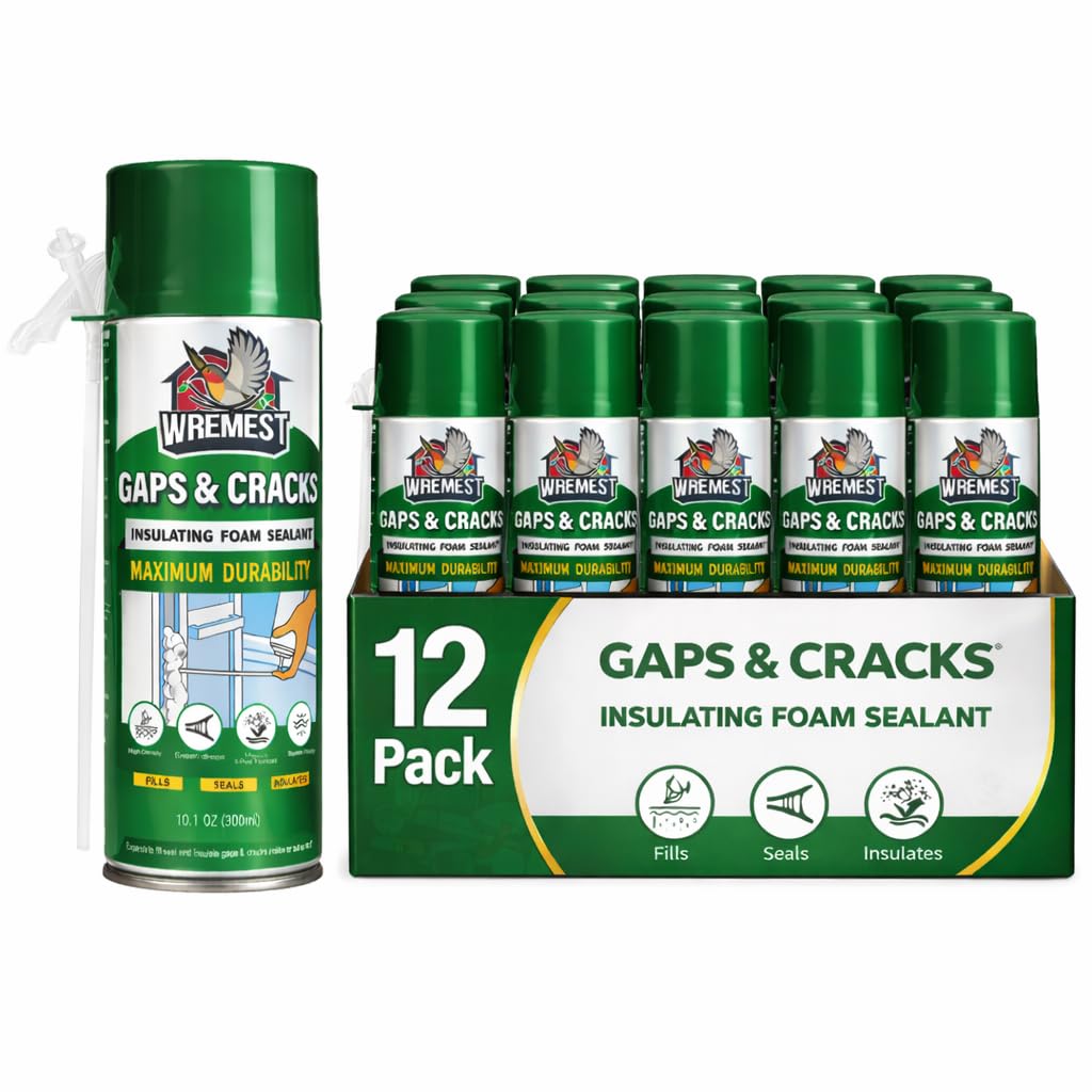 Gaps and Cracks Spray Foam Sealant, 12 fl oz Can,12 Pack Polyurethane Expanding Filler Insulation,Indoor/Outdoor Use,Off-White