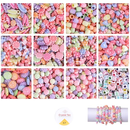 Image of ambitieux Bracelet Making Craft Kit 12 Types of Colorful 400+ pcs of Plastic Beads with Elastic-(CHN)