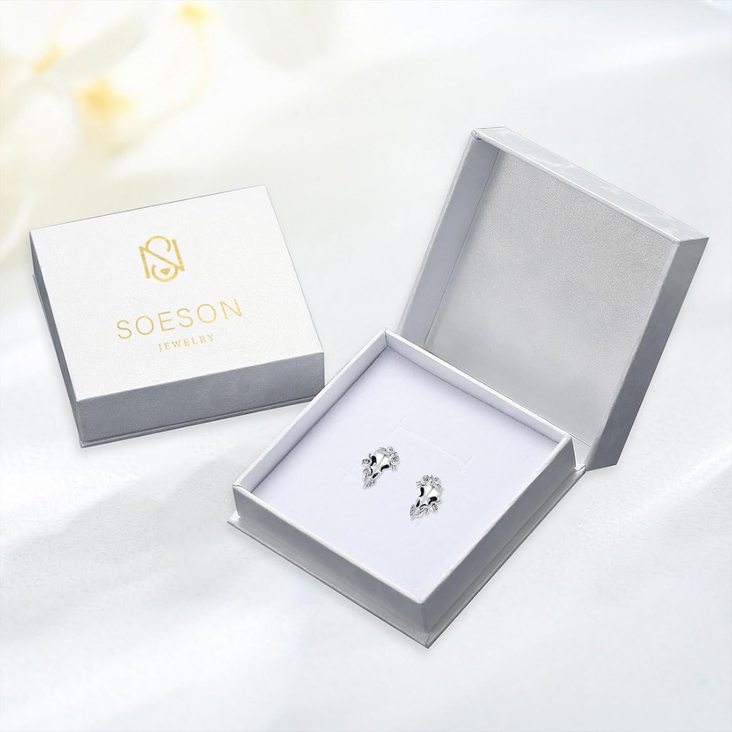 Raven Earrings 925 Sterling Silver Gothic Crow Skull Earrings Crow Ear Bird Studs for Halloween Birthday Gifts Women Men