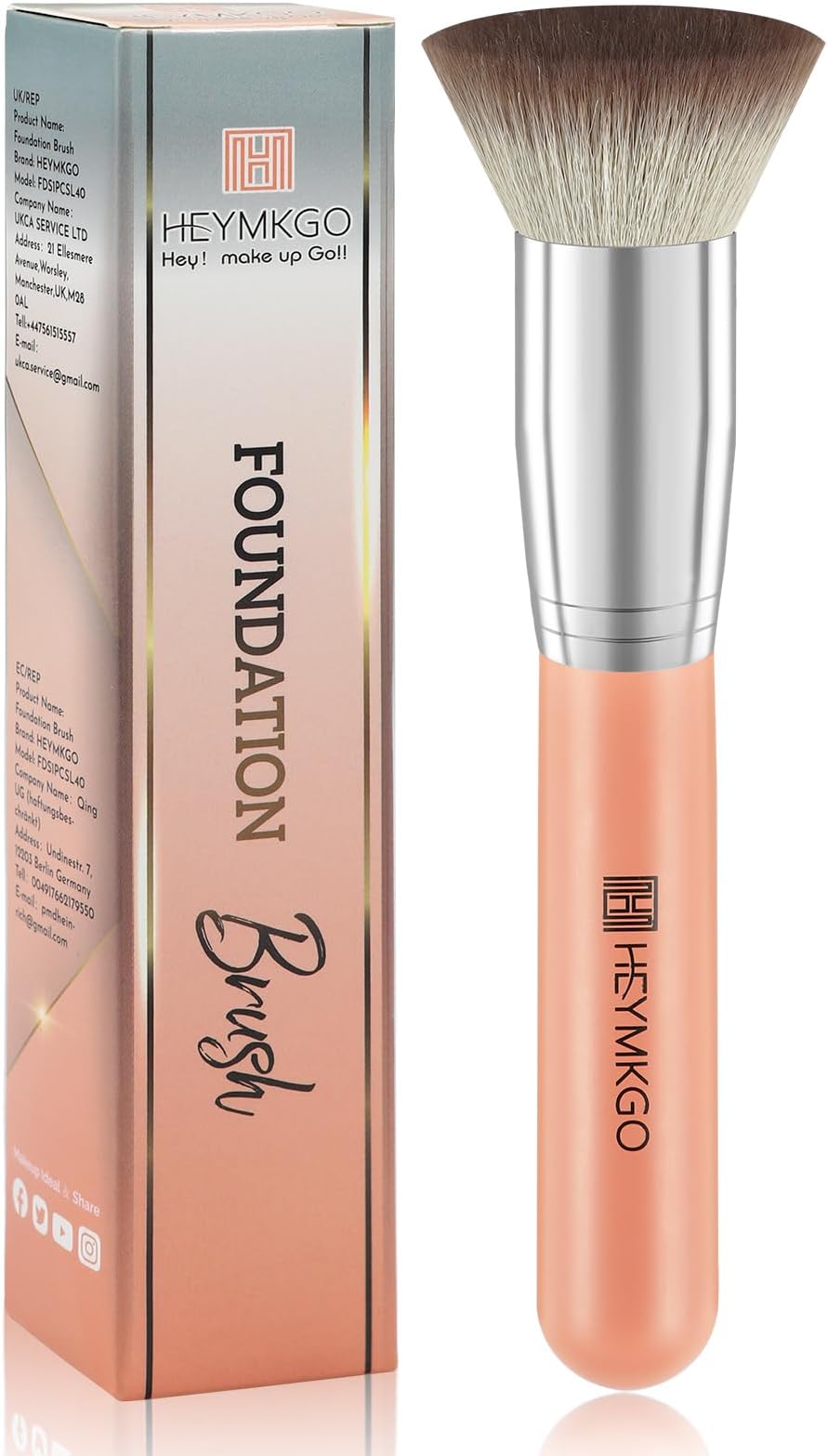 Foundation Brush, HEYMKGO Flat Top Kabuki Foundation Brush for Liquid Makeup, Professional Synthetic Makeup Brushes for Blending Liquid Powder or Cream Beauty Face Makeup Tools