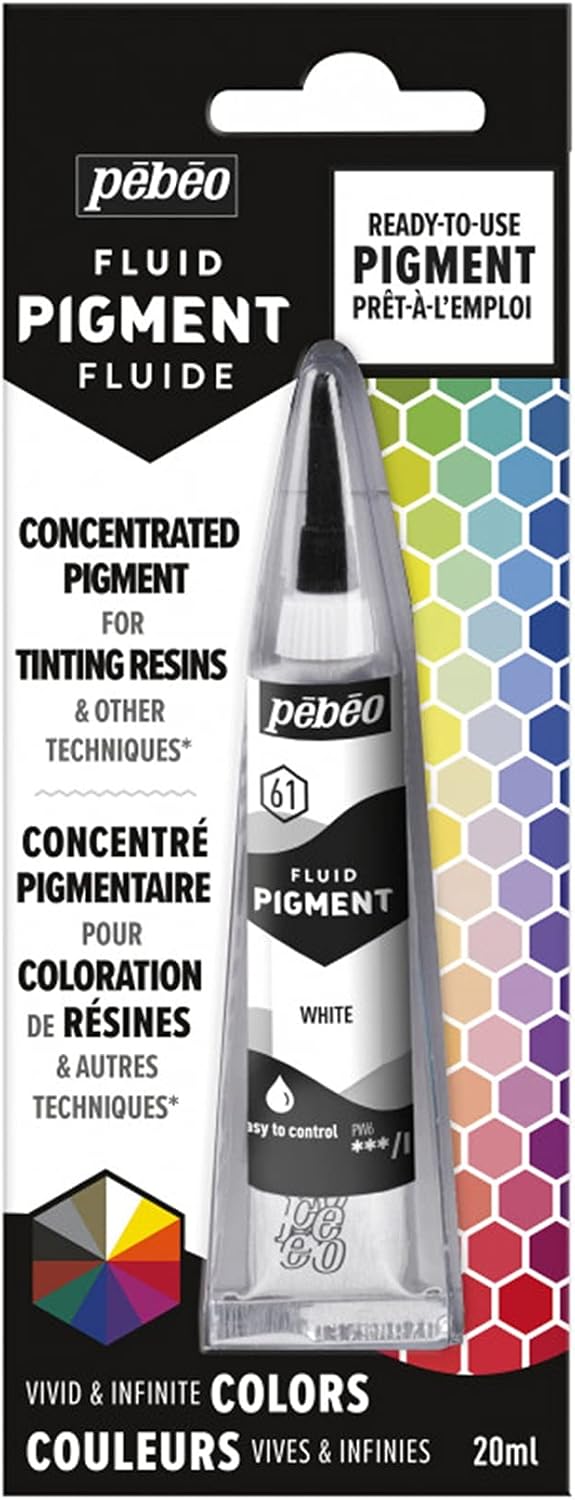 Pebeo Fluid Liquid Pigment Concentrate Resin-Mixable Colours-Opaque or Transparent Effect-Natural Origin-White-20 ml