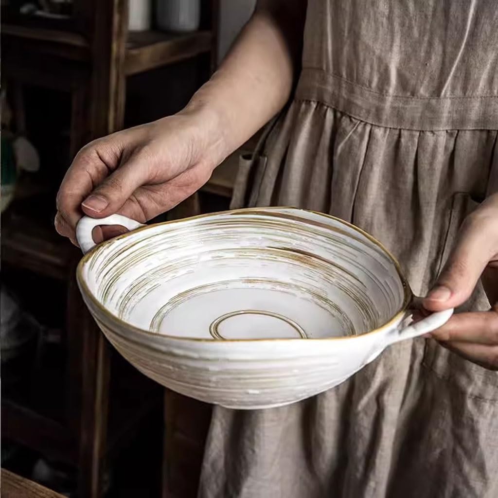 Duże Miski Sałatkowe Miska na Zupę Salad Bowl Double-eared Bowl Irregular Restaurant Household Vegetable And Fruit Salad Ceramic Bowl Noodle Bowl Miski Kuchenne Miska do Sałatek, Owoców,