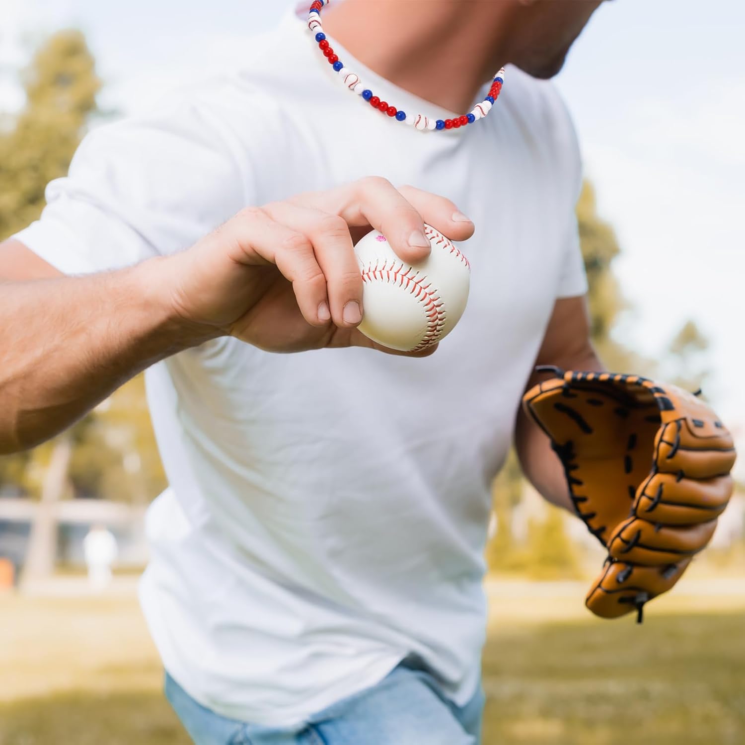Tondiamo 12 Pcs 19 inch Baseball Necklace Beaded Youth Baseball Necklaces for Boys Gifts Team Players Lovers Accessories (Blue Orange White) - Image 6