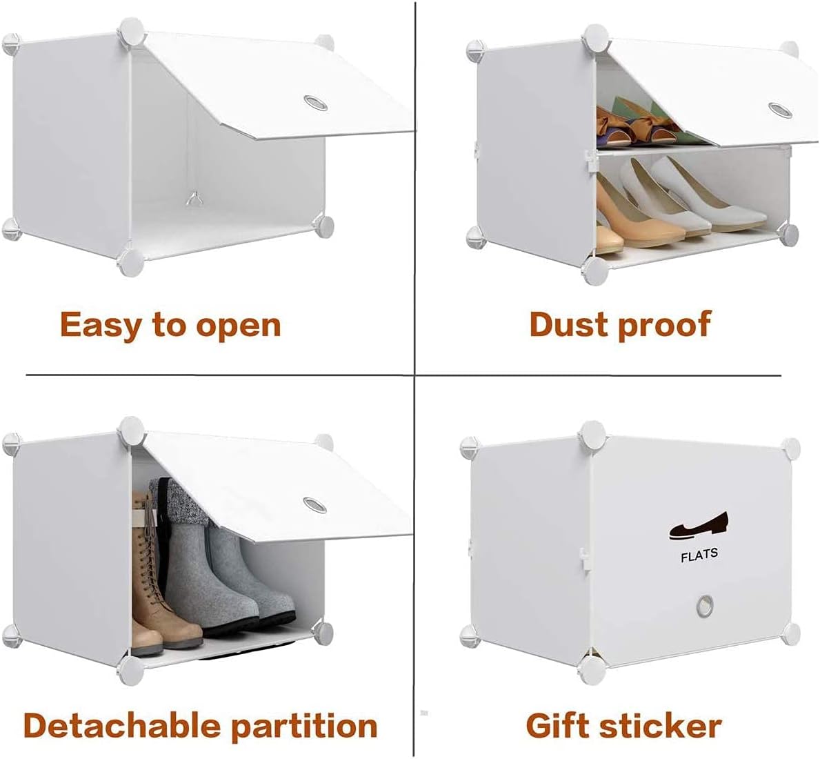 Aeitc Portable Shoe Rack, 72-Pair DIY Shoe Storage Shelf Organizer, Plastic Shoe Organizer for Entryway, Shoe Cabinet with Doors, White