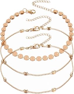 JSJJAHN anklet Multilayer Crystal Anklet Set Fashion Sequins Star Ankle Bracelets for Women Summer Beach Foot Leg Chain Anklets (Metal Color : A 2)