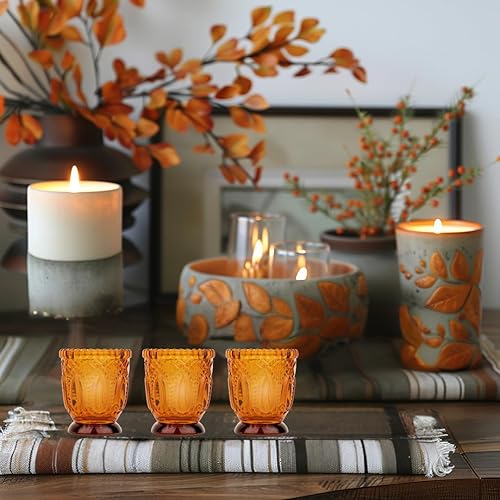 Miniatura 5 de Koyal Wholesale 6 portavelas de vidrio vintage ámbar de 3 x 2.75 pulgadas, para otoño, boda, ámbar, portavelas votivas para centro de mesa, bohemio,
