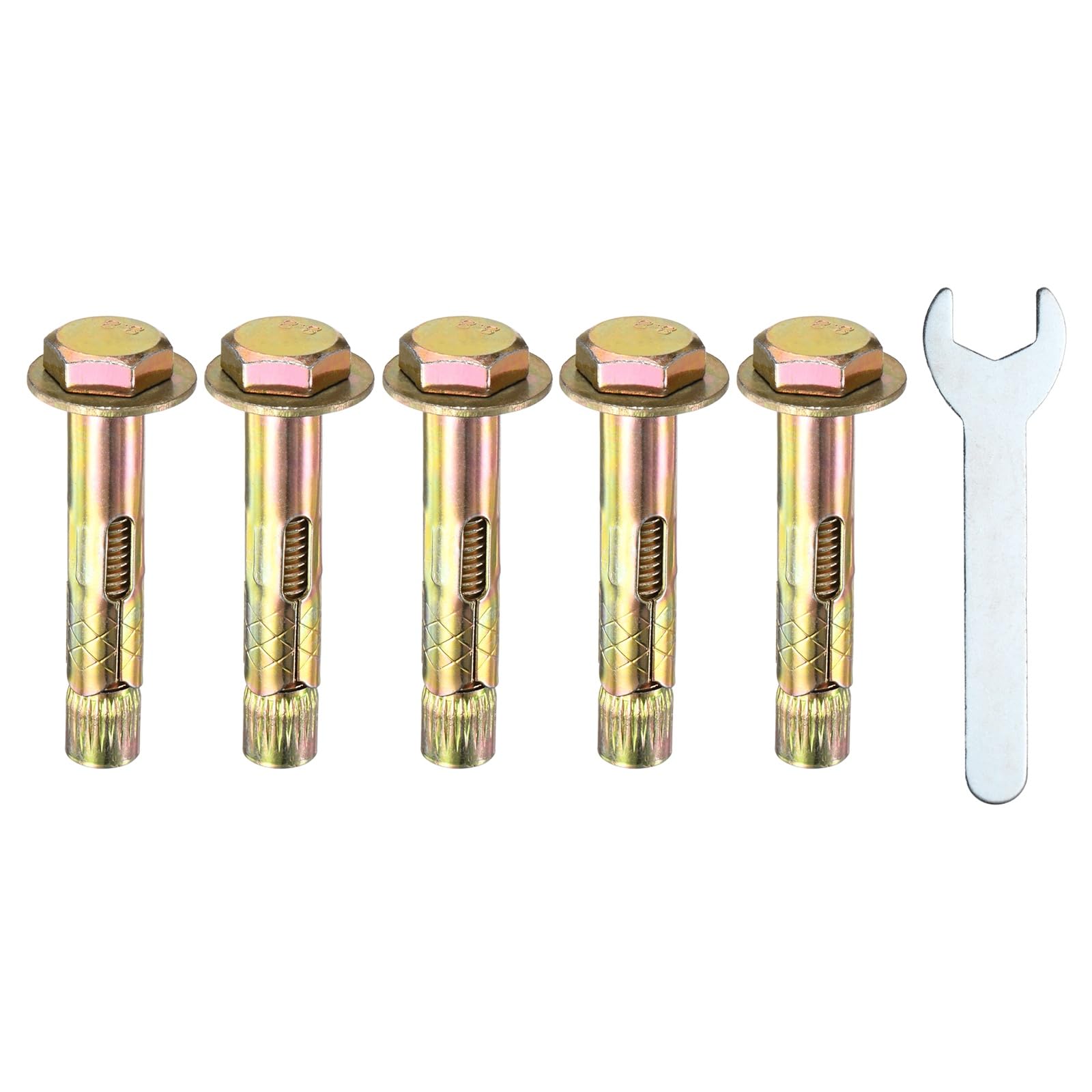 M METERXITY 5-Pack Hex Expansion Bolt, M10x60mm Colored Galvanized Iron-Carbon Steel External Hex Expansion Bolts W/ 17mm Wrench, Anti-Corrosion Metal Bolt for Concrete/Dry Brick/Block Walls