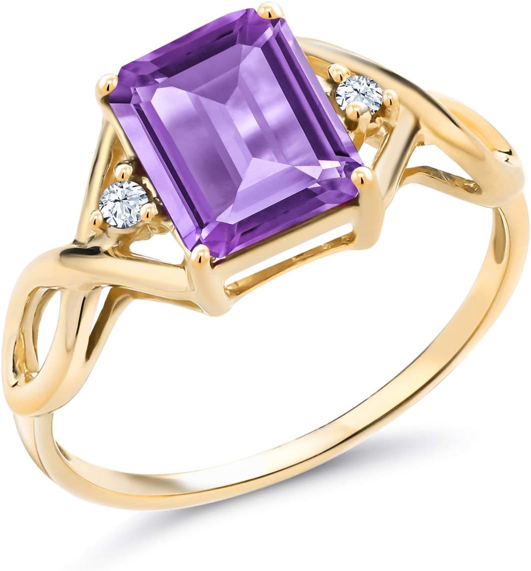 Gem Stone King 2-3 Cttw Emerald Cut Gemstone Birthstone Ring For Women | 18K Yellow Gold Plated Silver | Emerald Cut 9X7MM | Wedding Anniversary Engagement Ring | Available In Size 5, 6, 7, 8, 9