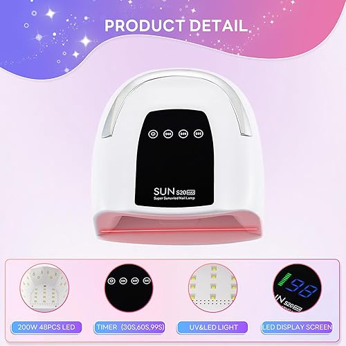 Miniatura 2 de Lámpara de uñas inalámbrica de 200 W, luz UV recargable para uñas de gel, secadora de uñas LED con 3 modos de temporizador, perfecta para uso en