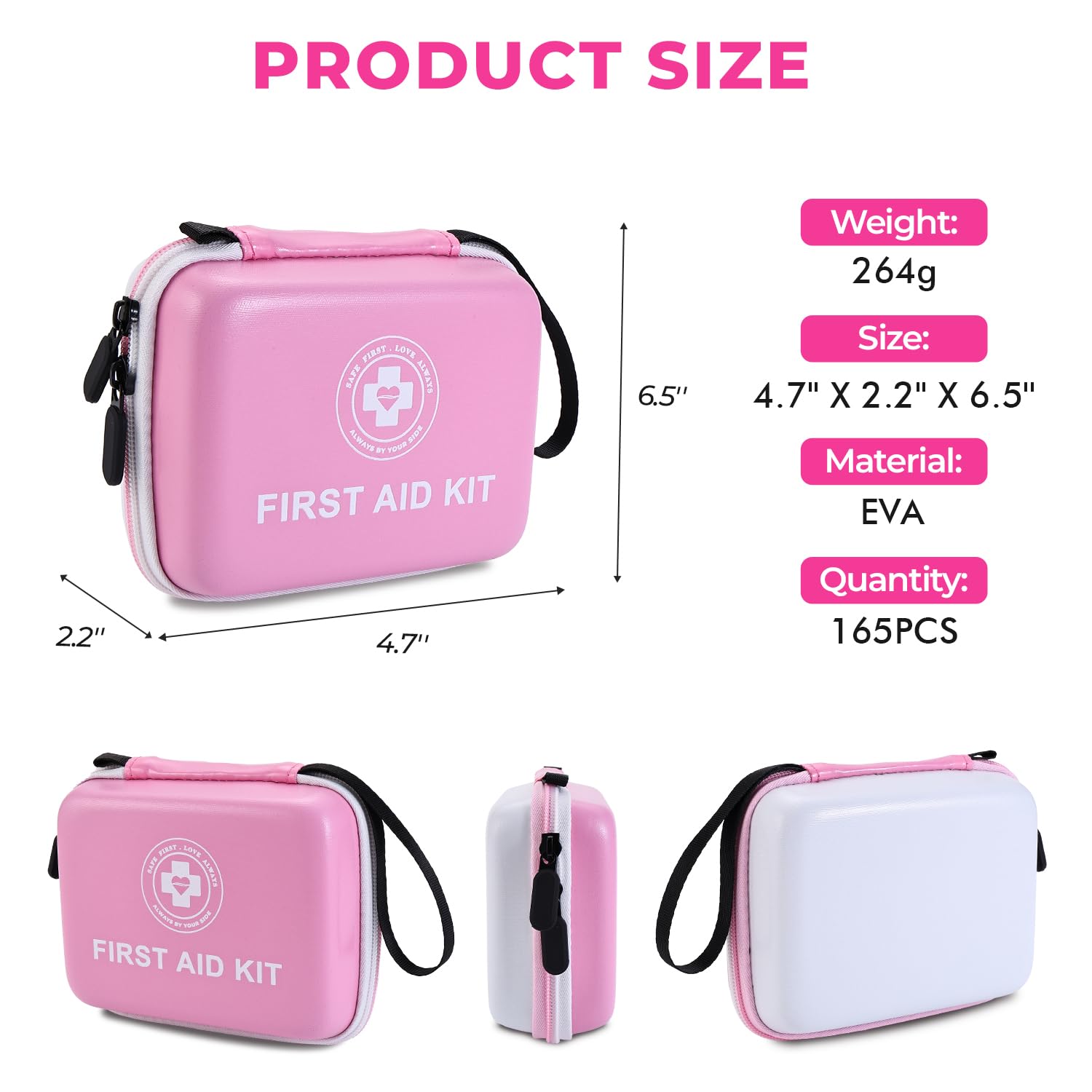 Kit de primeros auxilios pequeño, kit médico de emergencia de 165 piezas de doble color con carcasa dura y revestimiento exterior fluorescente, kit de primeros auxilios de emergencia para el hogar