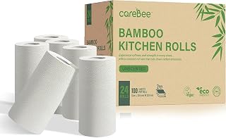 Kitchen Roll - 2 Ply Strong & Absorbent Paper Towels | 100% Bamboo | Zero Wastage | 100 Sheets per Roll | Ideal for Household Cleaning, Spills & Food Prep (24 Pack)