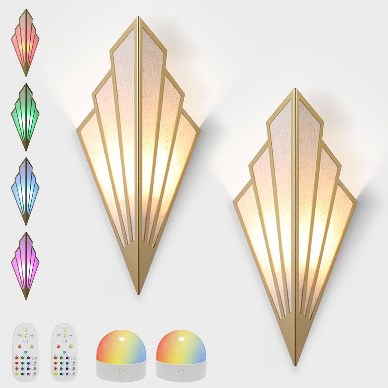YFMYY Modern Battery Operated Wall Sconces Set of Two, Simple Creative Wall Lamp Art Deco Lighting Fixture with Remote Control, RGB Dimmable Led Wall