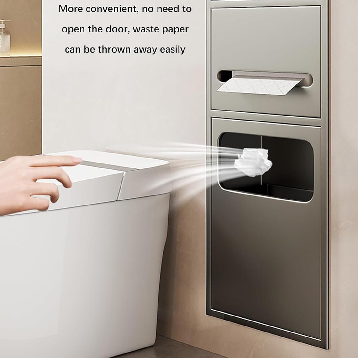 Porte-Papier Toilette Encastré, Distributeur D'Essuie-Tout Et Poubelle, Niche De Salle De Bain en Acier Inoxydable, Porte-Rouleau De Papier Toilette P,Black-60cm