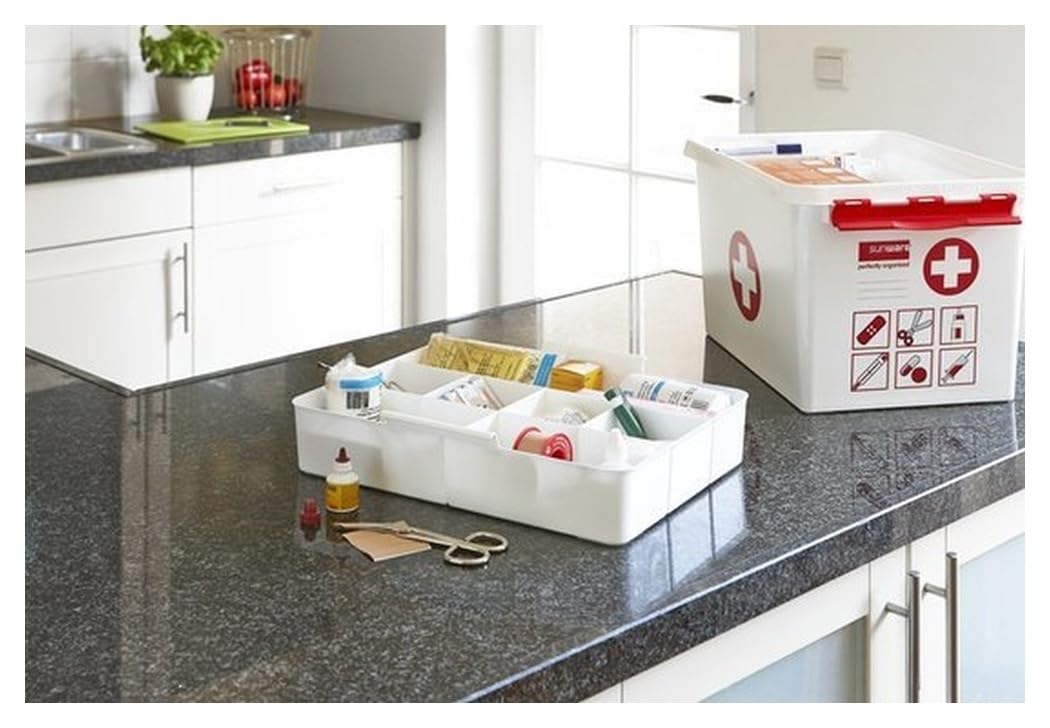 Sunware Q-line Trousse de Secours 22L - 40x30x26cm - Pour les articles de premiers secours - Boite pharmacie blanche et rouge/first aid kit white and red