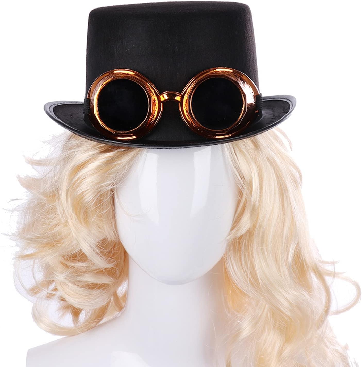 Steampunk Men's Top Hat - Silver Glasses Hat - Wide Brim, Adjustable - Masquerade, Gay Party, Carnival, Nightclub, Halloween - Adult Size 7