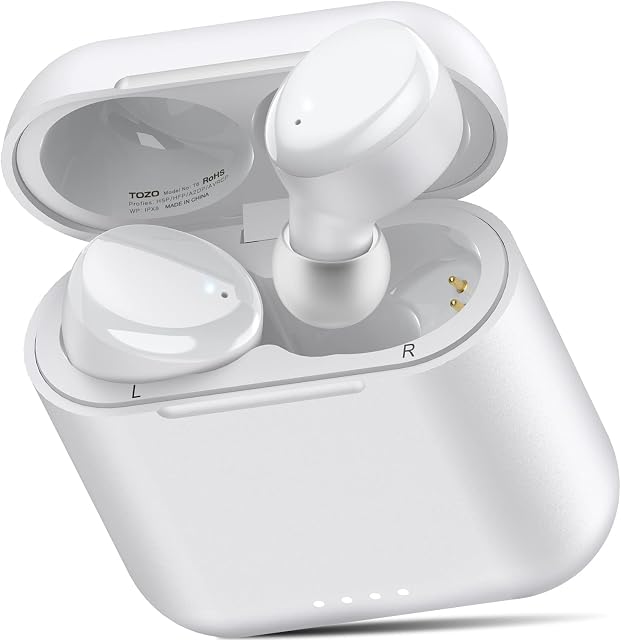 TOZO T6 bezprzewodowe słuchawki douszne Bluetooth Sport Touch control Wireless zestaw słuchawkowy Bluetooth z bezprzewodowym etui do ładowania, mikrofonem Premium Sound Bass Biały