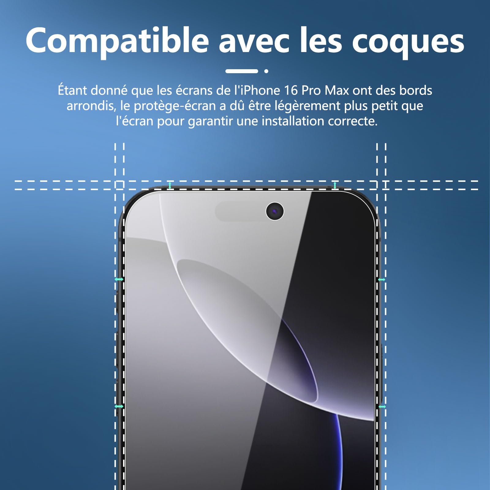 Protection Écran IPhone 16 Pro Max – Lot De 3 Verres Trempés 9H, Couverture Totale Avec Cadre De Pose - 2