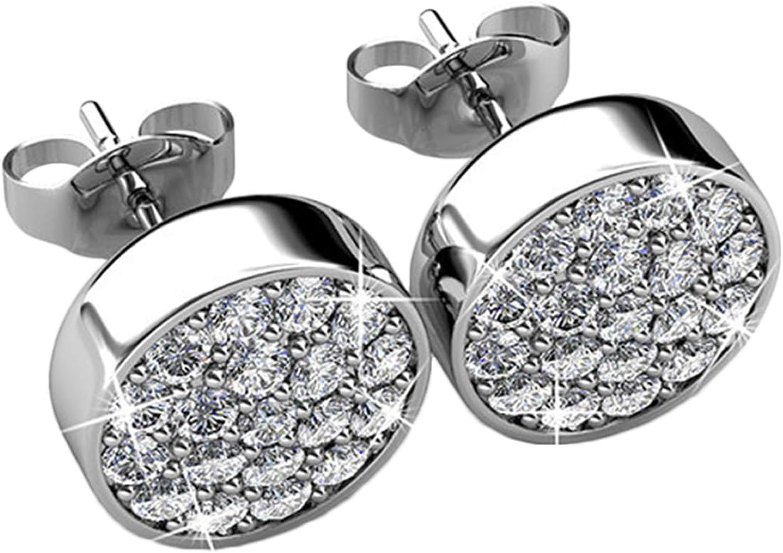 Cate & Chloe Nelly 18K White Gold-Plated Stud Earrings | Elegant Jewelry for Women with Round Cut Cubic Zirconia Crystals | Hypoallergenic Silver Studs Gift for Her on Christmas, Birthday, Anniversary