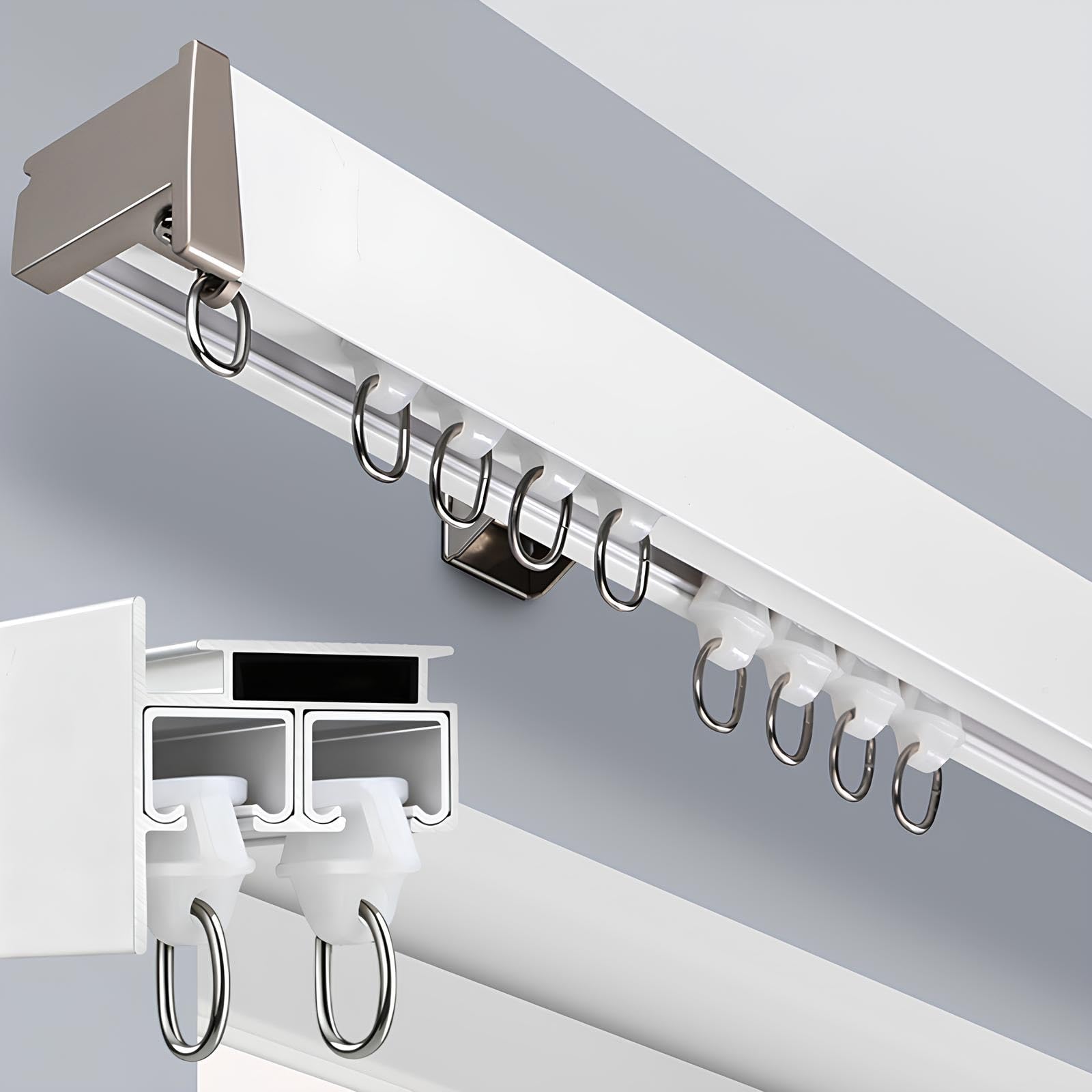 Riel de cortina silencioso doble de aluminio robusto para techo blanco 1,5m