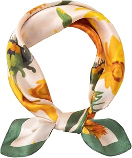 100% Real Mulberry Silk Scarf -21'' x 21''- Lightweight Neckerchief –Women Men Small Square Digital Printed Scarves
