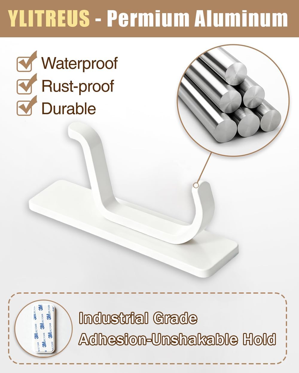 6 Pack Adhesive Wall Hooks - 15lbs Extra Stick On Hooks Heavy Duty Coat Hooks for Walls No Damage - Strong Sticky Hook for Hanging Key Purse Towel in Bathroom Kitchen Door, White