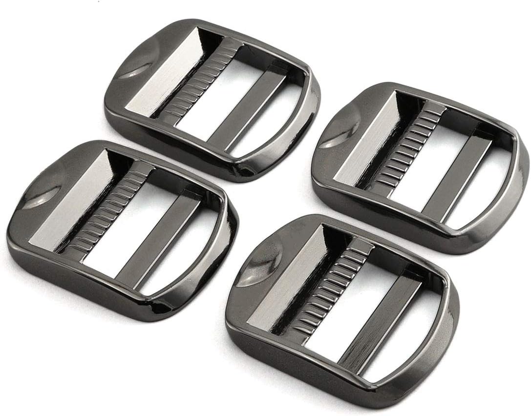HJ Garden 4pcs Metal Ladder Lock Buckle Slider Adjustable Zinc Alloy Buckles for Backpack Strap Accessories 25mm(Black)