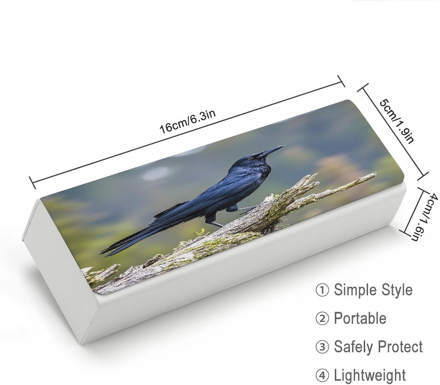 Black Crow Birds Eyeglasses Case Hard Shell for Men Women PU Leather Eyeglass Cover Fashionable Travel Sunglasses Cases Portable Reading Glasses Cover with Cleaning Cloth image 2