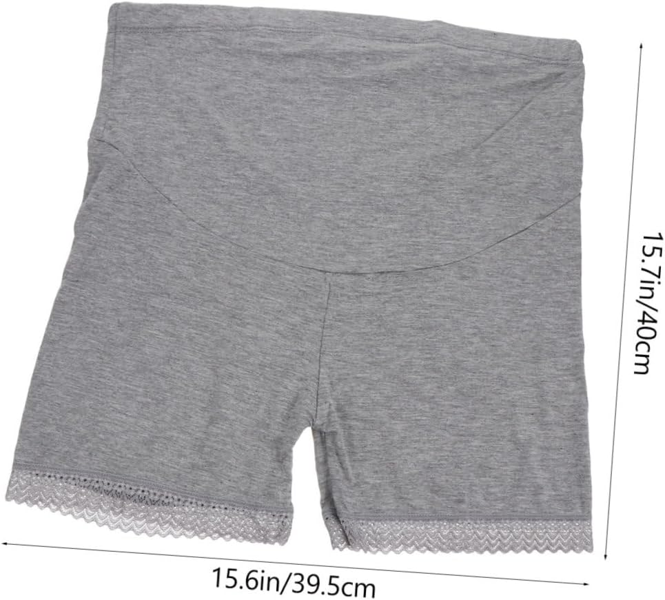 2Pcs High-Waist Maternity Underwear Lace Trim, Cotton Pregnant Panties for Support and Comfort, Safety Soft Stretch Underpants for Women, Size L, Gray