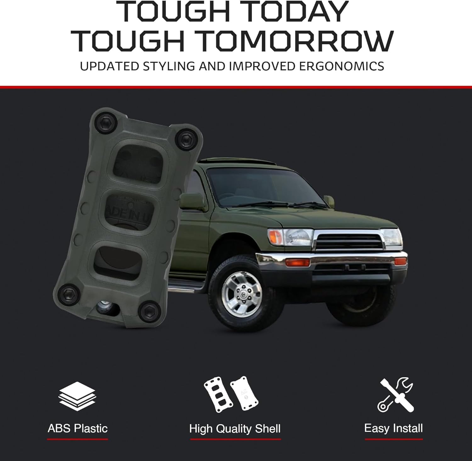 AJT DESIGN Replacement Key Fob Case Compatible with 3rd and 4th Gen Toyota 4Runner (1996-2009) / 1st Gen Sequoia (2001-2007) | Impact Resistant ABS | Rugged & Sleek Design | Made in USA - Army Green