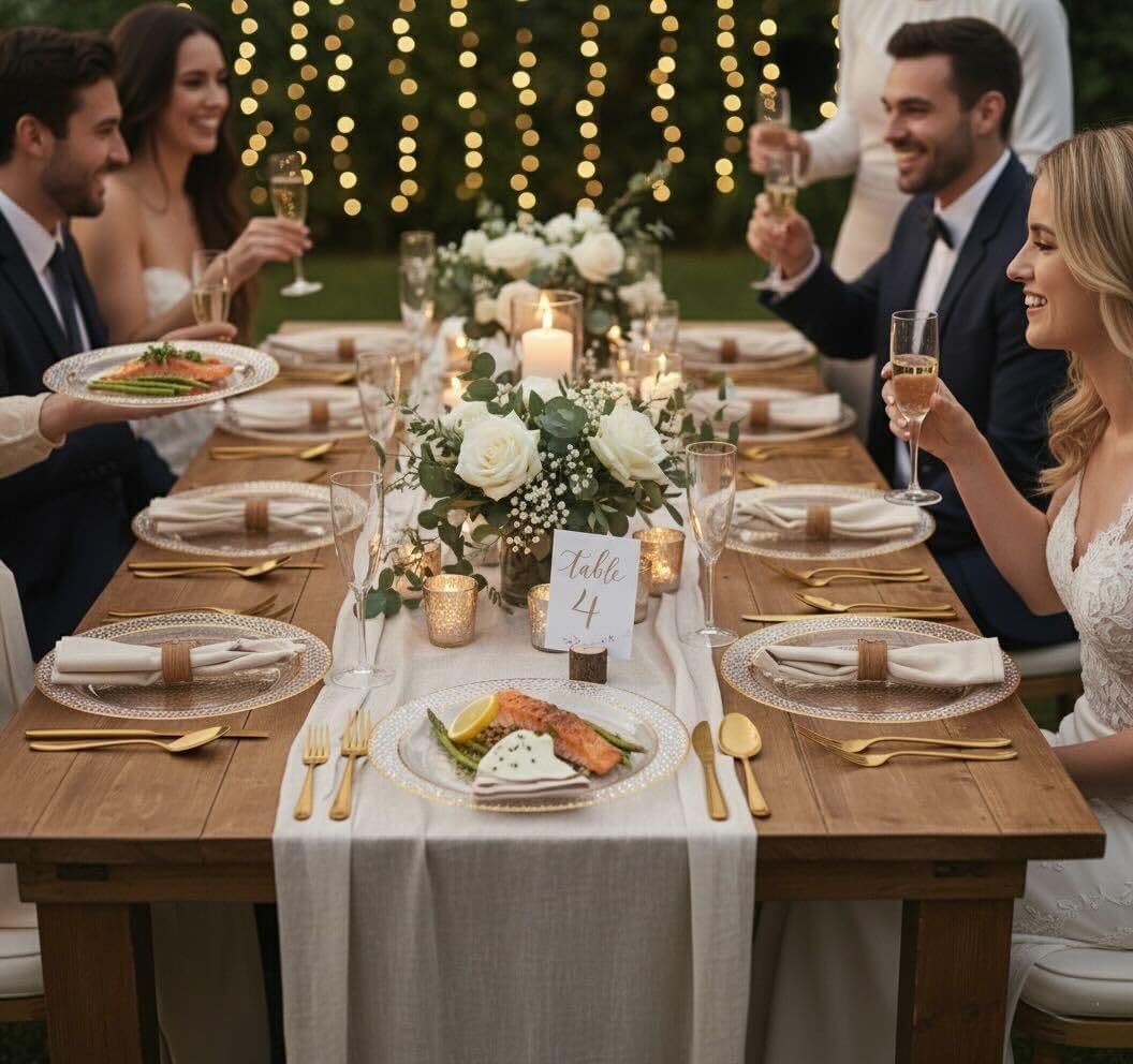 MATANA 20 Reusable 10 Inch Clear Plastic Party Plates Hammered Gold Rim - Premium Heavy Duty Dinner Plates, Elegant Fancy Plastic Plates for Wedding, Bridal Shower, Birthday Party, Events & Picnic - Image 5