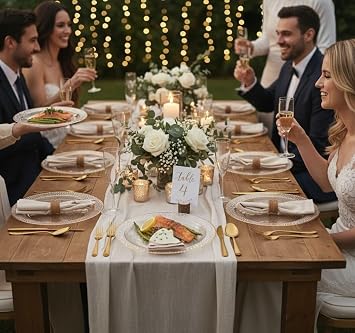 MATANA 20 Premium Clear Plastic Dinner Plates with Hammered Gold Rim, 26cm - Elegant, Sturdy & Reusable - Weddings, Birthdays, Christenings, BBQ, Christmas, Parties