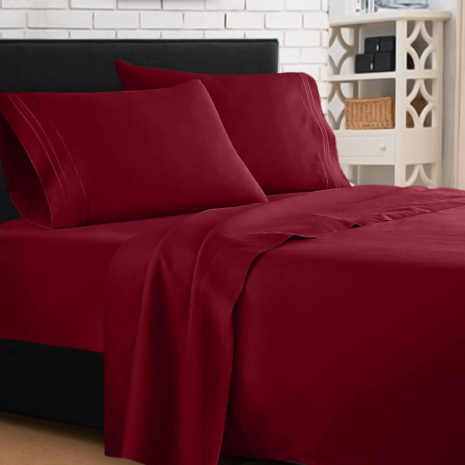Clara Clark ® Supreme 1500 Collection 4pc Bed Sheet Set - Queen Size, Burgundy Red