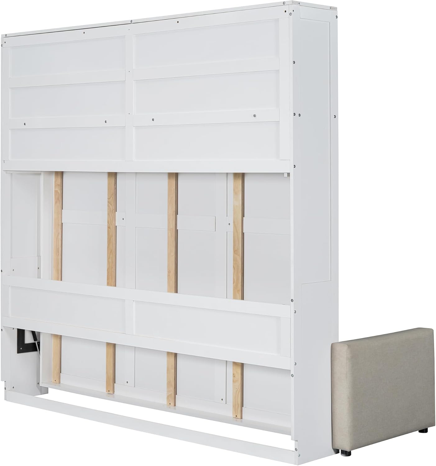 Harper & Bright Designs Queen Size Murphy Bed Cabinet Wall Bed Chest with Sofa, Storage Bookshelves, Wooden Murphy Bed Frame for Home Office Guest Room Bedroom, White