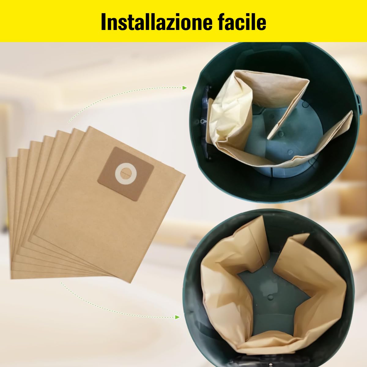 5 sacchetti per aspirapolvere Bosch AdvancedVac 20, compatibili con aspirapolvere a secco Bosch, multistrato, per filtrazione ultra forte del 99,99% (2 609 256 F33)