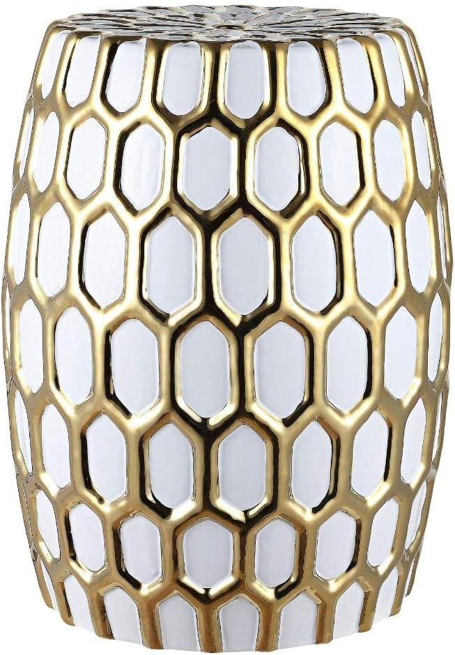 Safavieh ACS4587A Laili Ceramic Decorative Garden Stool, Gold and White : Patio, Lawn & Garden