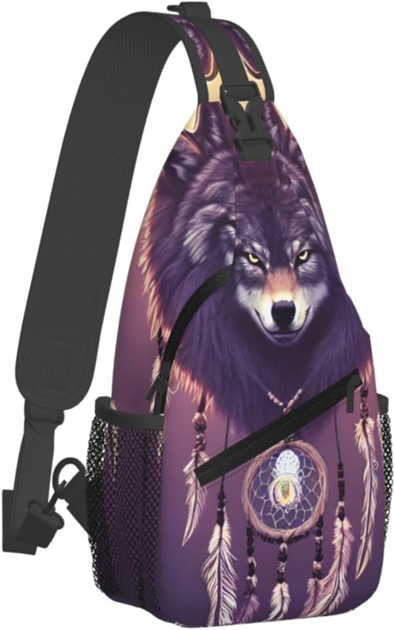 Dream Catcher Wolf Sling Bag For Women Men Wolf Pattern Backpack Crossbody Shoulder Bag Sling Backpack Chest Bag Travel Hiking Casual Sport Daypack - Image 2