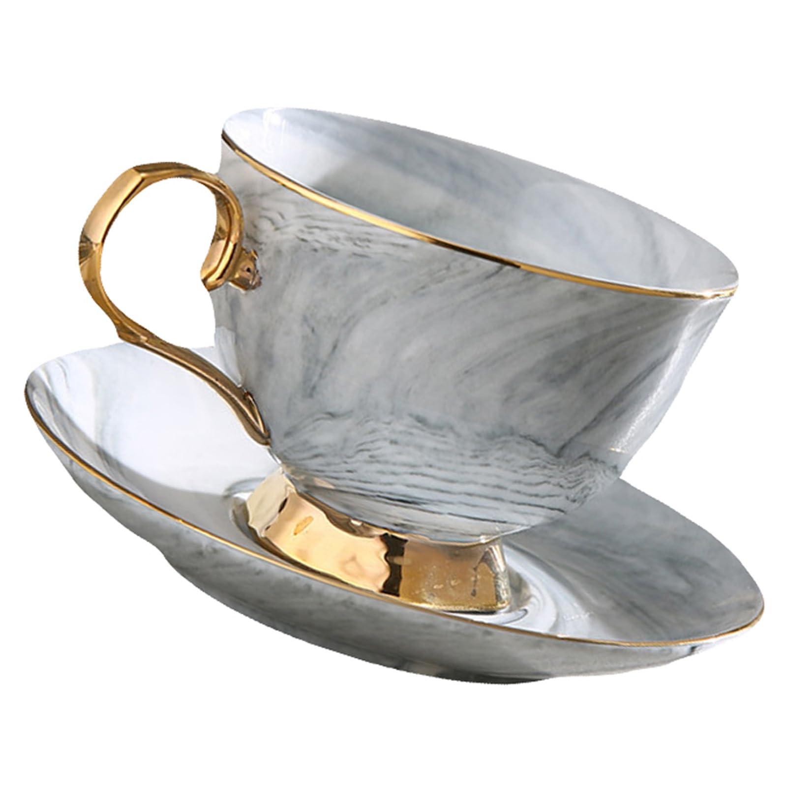 SECFOU Tasse à Café 250Ml en Céramique, Motif Marbré, avec Soucoupe, Service Élégant pour Café et Cappuccino, Style Moderne