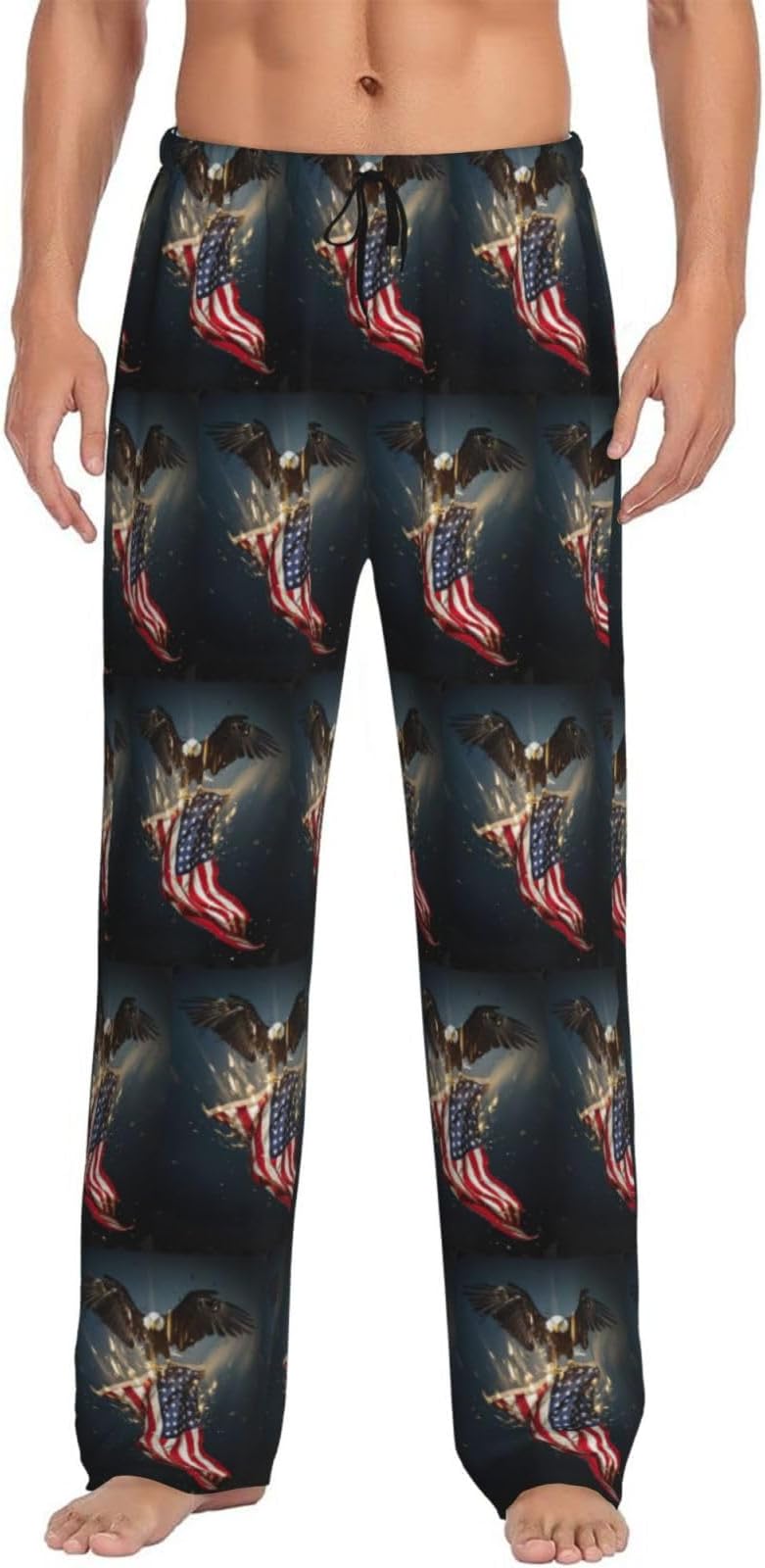 North American Bald Eagle Soft Printed Pajama Lounge Pants For Men Lightweight Breathable Sleep Pant With Pockets And Elastic Drawstring
