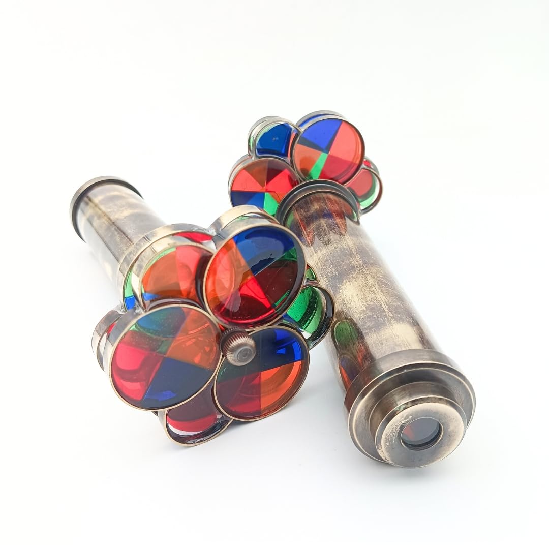 DAYOL'X Handmade Brass Kaleidoscope Educational Gift | Vintage Collection Replica, Birthday, Every Occasion Gift for Adults and Kids - Brass Kaleidoscope with Designed Wheel - (Pack of ONE)