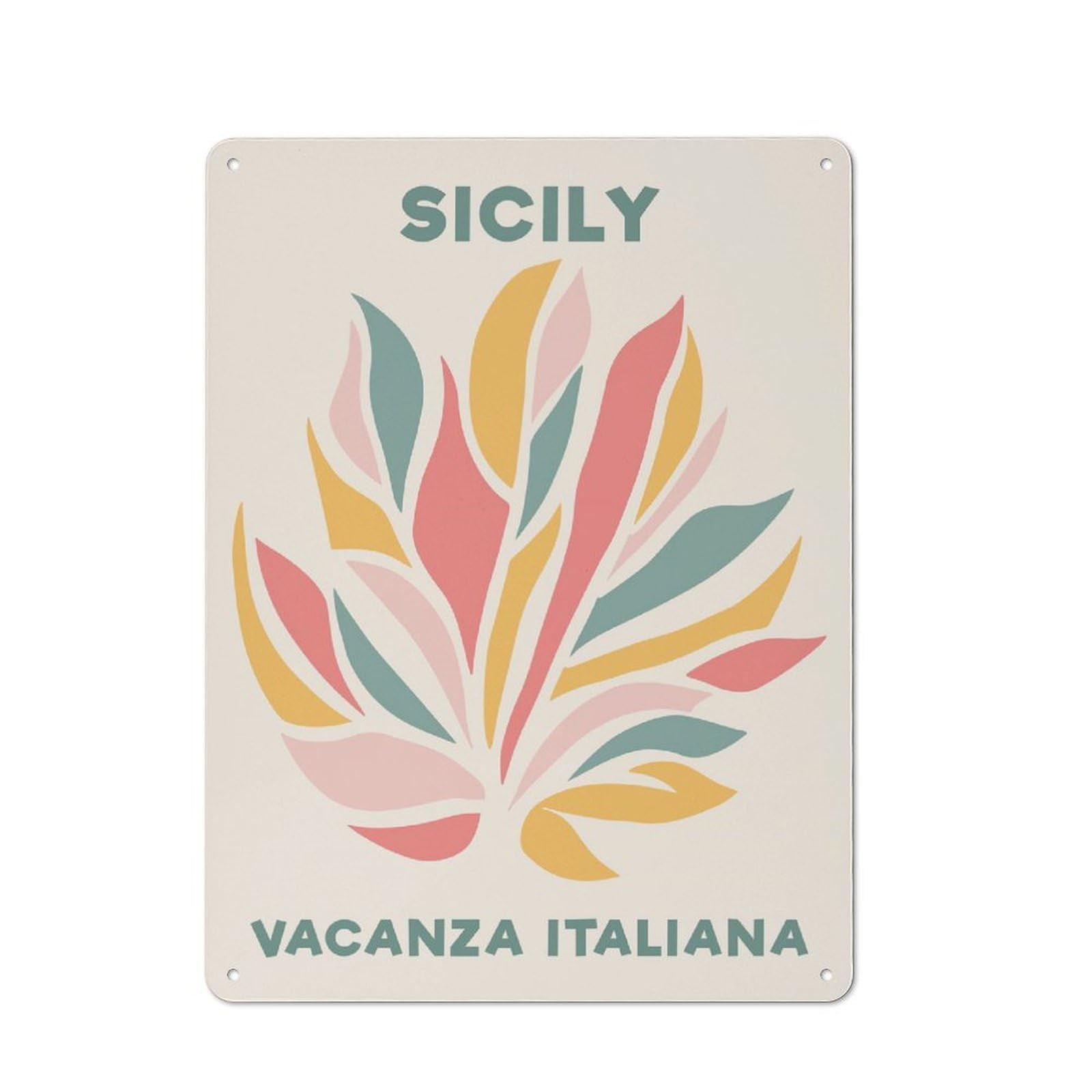 Junmoney Style-21 Tin Sign With Sicily Vacanza Italiana Design 40X30cm, Creative Creative Space Decor For Home Office, Reading Corner Or Bedroom