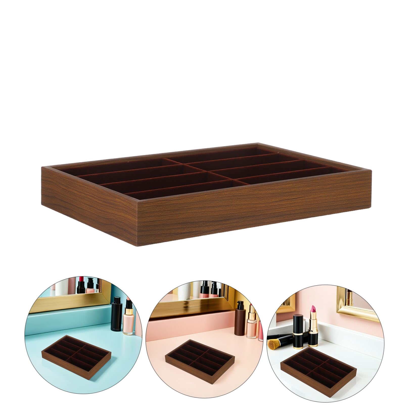 Abaodam Estuche Organizador para Gafas de Sol y Joyas 8 Compartimentos, Bandeja de Madera Ligera para Viaje y Escritorio