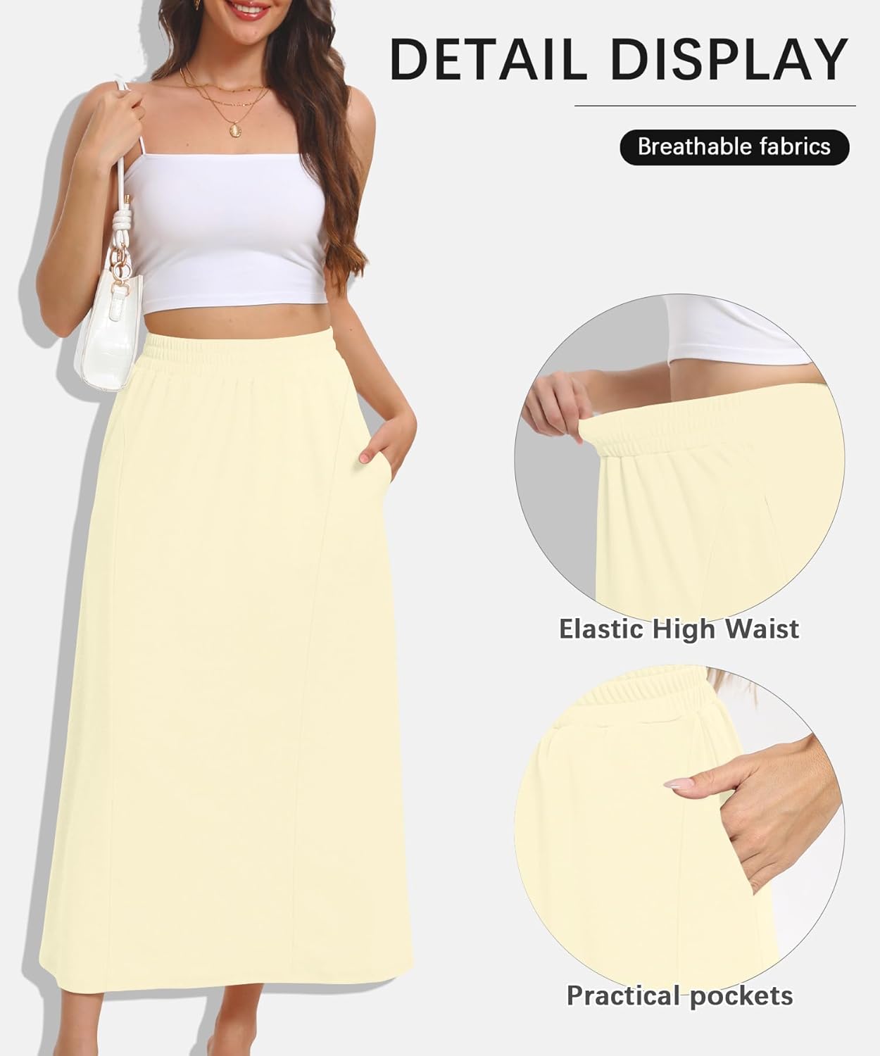 NILOUFO Women Trendy Maxi Skirts Casual High Waisted Elastic A-Line Long Skirt with Pockets - Image 2