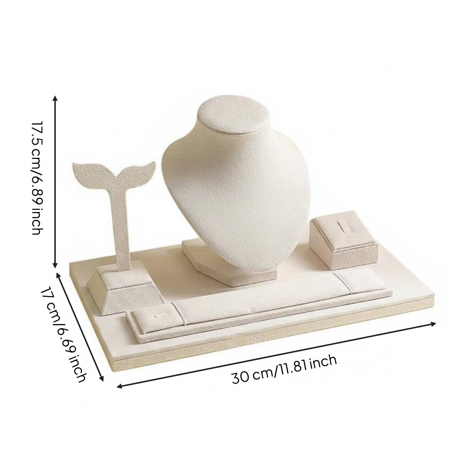 Espositore Gioielli Set Completo Supporto Anelli Bracciali Collane Orecchini con Velluto Morbido per Sfondo Elegante E Ordine Adatto a Bancone Vendita Boutique Sessioni Casa, Beige