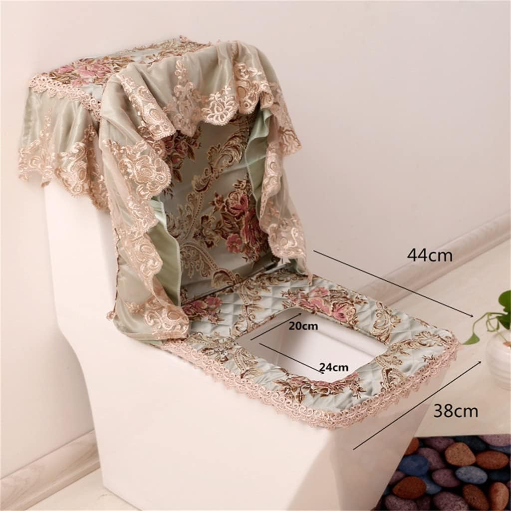 Toilet Seat Square Three-Piece Lace Toilet Seat Quilting Warm Toilet Seat Zipper Style (Color: A, Size