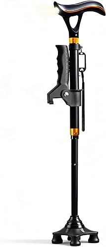 Bastón inteligente para personas mayores con luz LED y alarma, bastón plegable ajustable con asas dobles, 2 puntas, recargable por USB, ayuda de