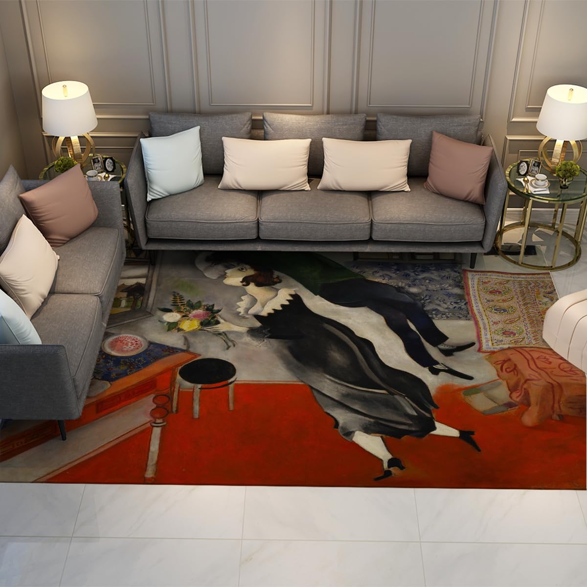 Tapis antidérapant lavable et sans mue à poils ras pour salon et salle à manger